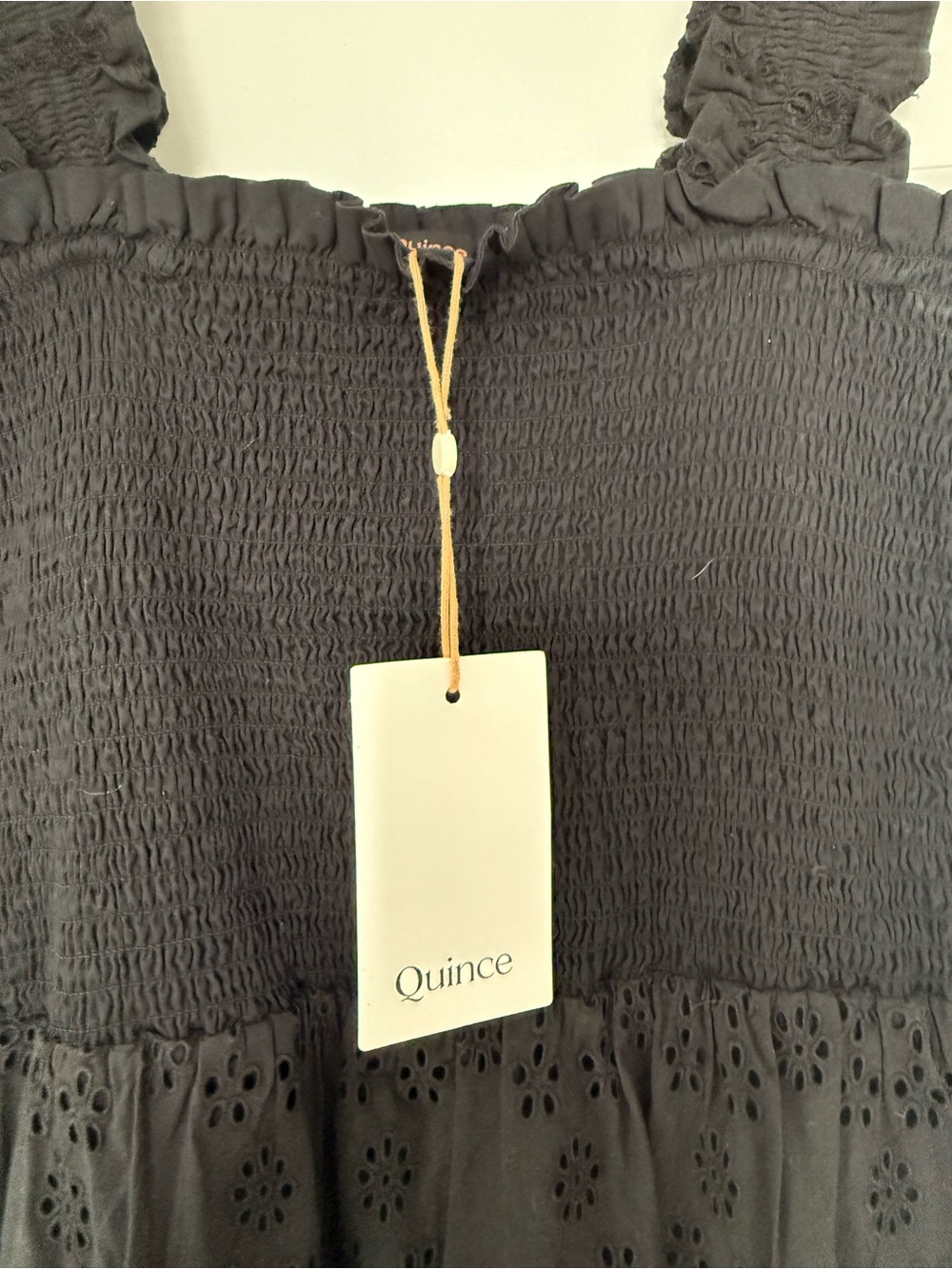NWT Quince 100% Organic Cotton Eyelet Smocked Midi Dress - Picture 11 of 15